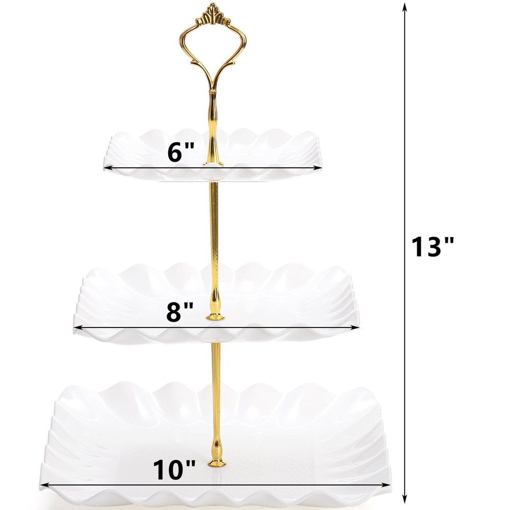 DEAYOU 4 Pack 3 Tier Plastic Cupcake Stand, White Square Dessert Tiered Serving