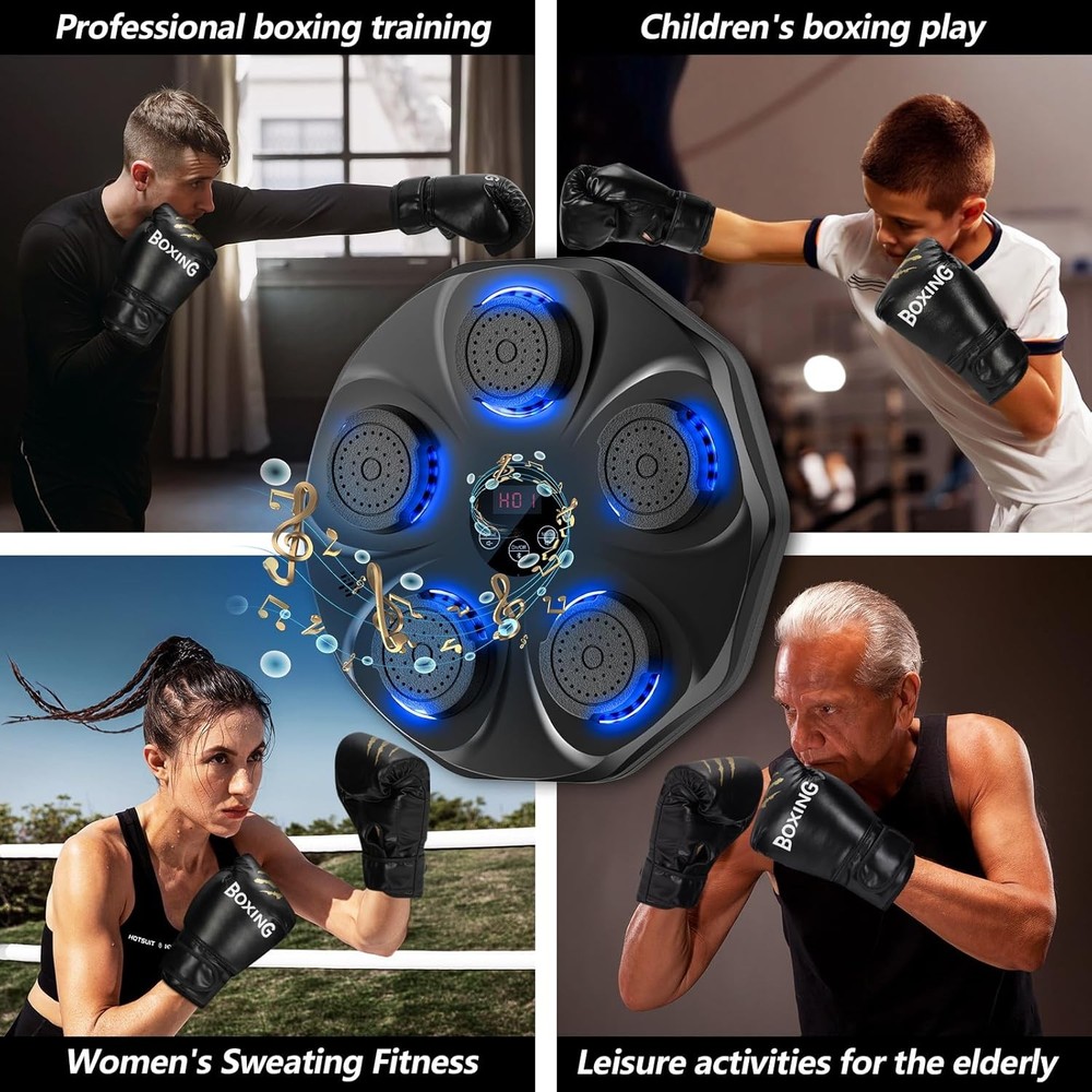 Music Boxing Machine, Interactive Punching Trainer with Large, Black