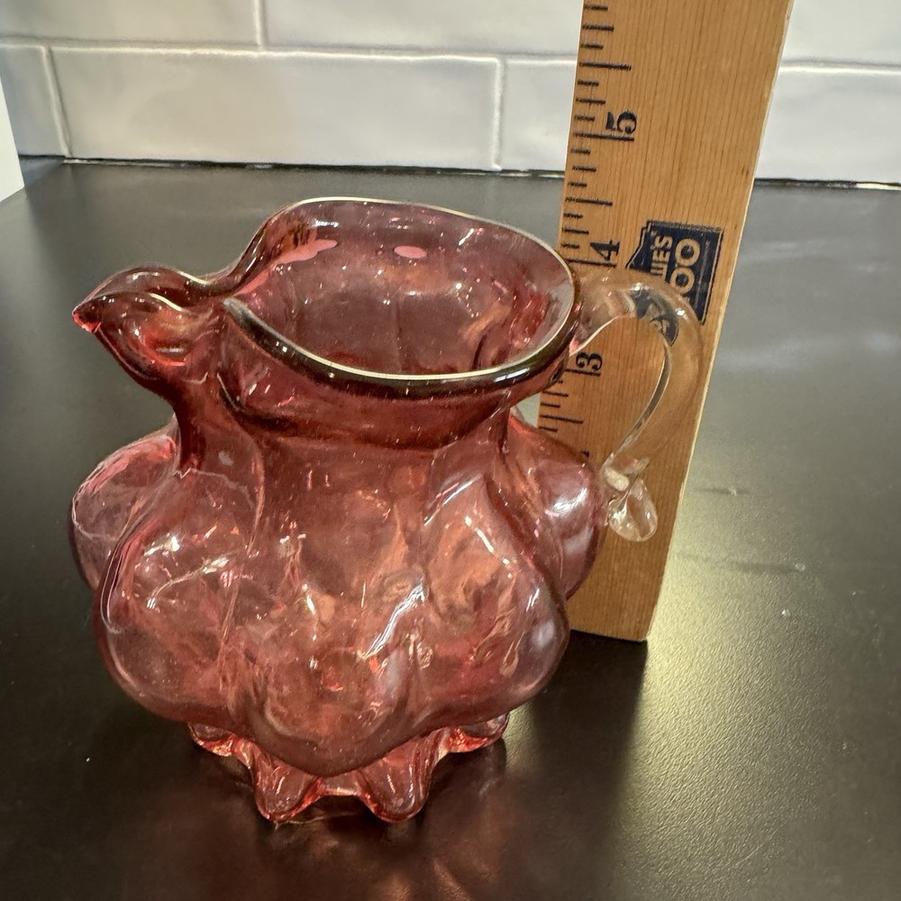 Kanawha Hand Blown Glass Cranberry Optic Pitcher