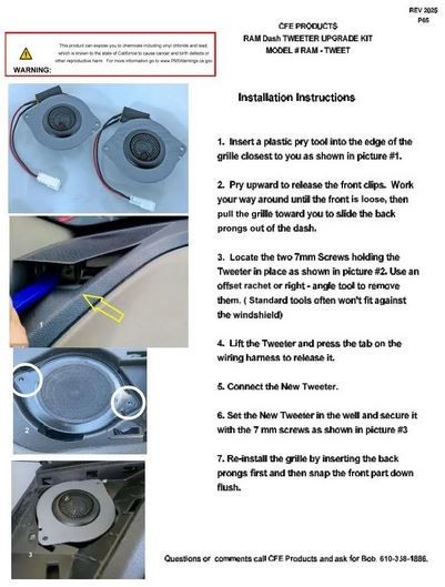 Dodge RAM Tweeter Upgrade, Silk Dome, Custom tuned, Plug & play.