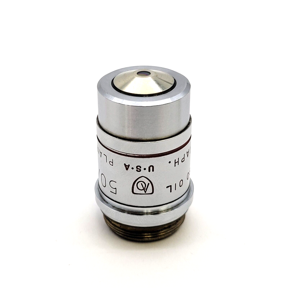 AO American Optical Microscope Objective Plan Achro 50x Oil with Iris Diaphragm
