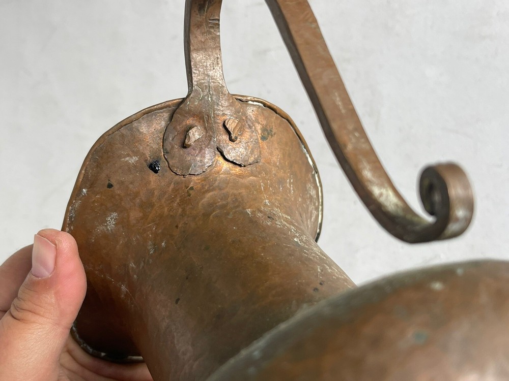 Antique Hammered Copper Pitcher with Scrolled Handle