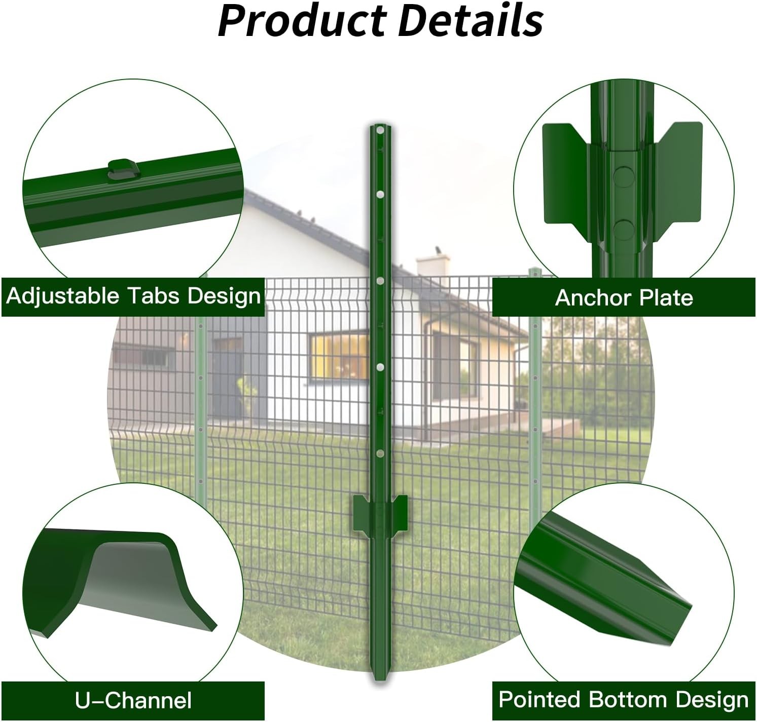 4-5-6-7 Feet Pack of 10 Heavy Duty Garden Metal Steel Fence Posts with U-Channel