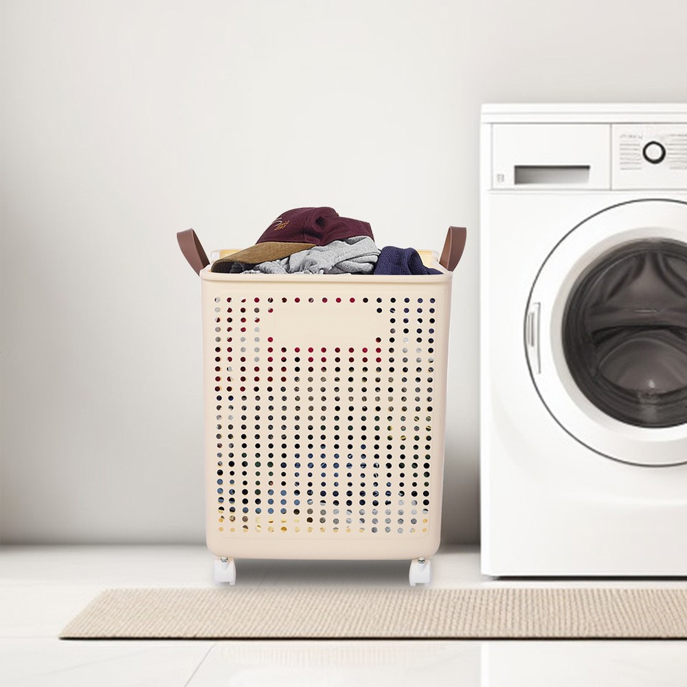 30kg Collapsible Laundry Hamper, Foldable Rolling Laundry Basket With Wheels