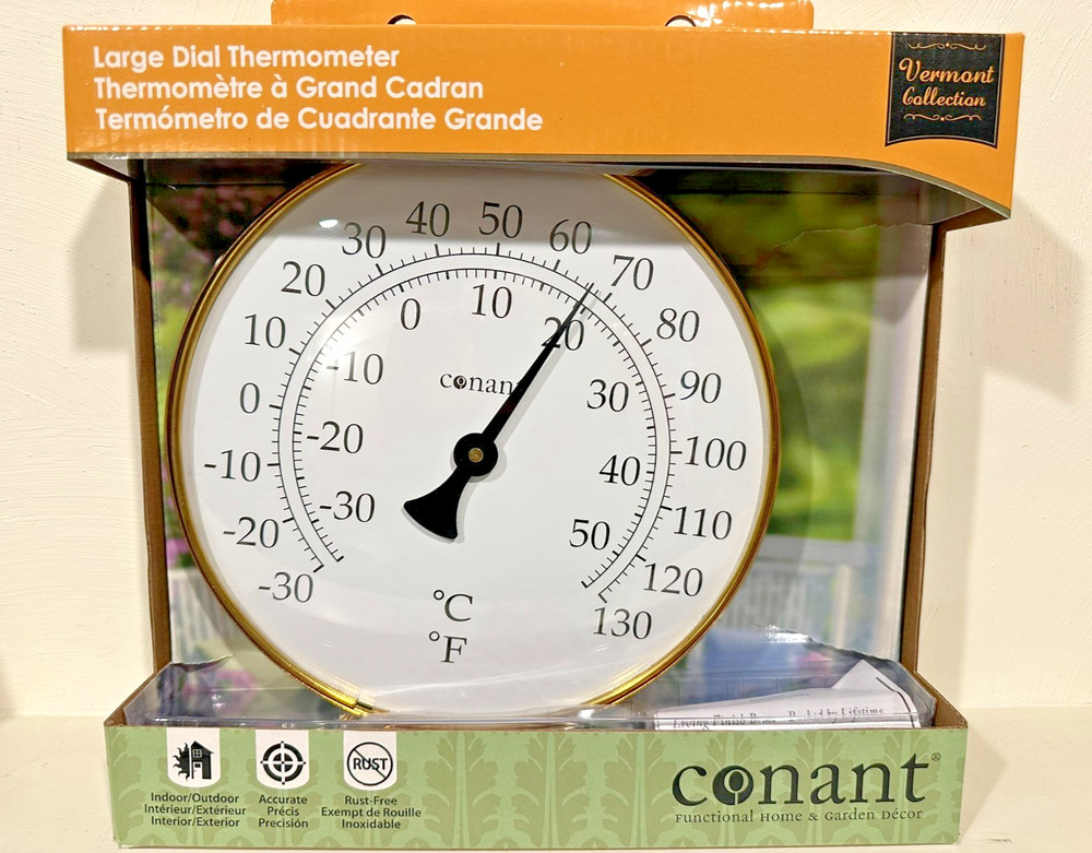 Conant Vermont Large Dial Themometer - 8.5 inch - Solid Brass