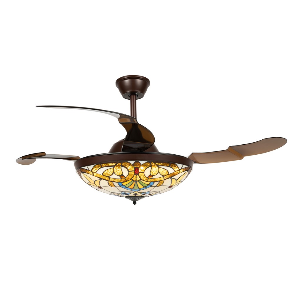 Tiffany Style 42" Chandelier Retractable Blade Ceiling Fan Light Remote Control