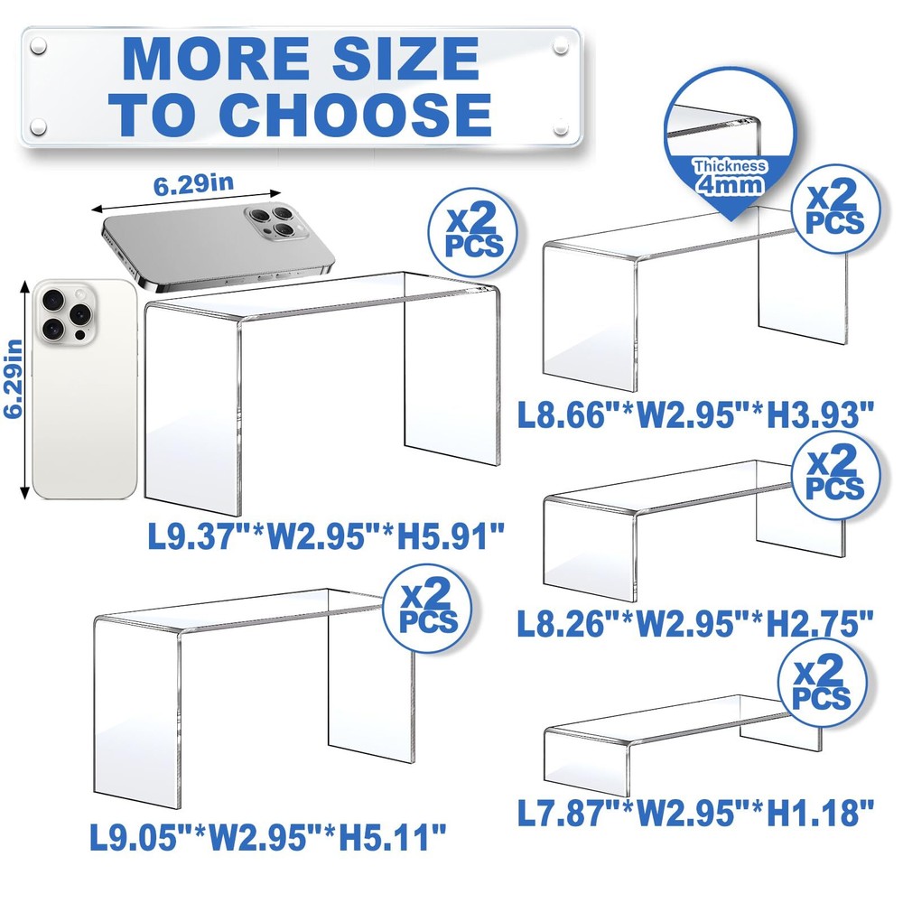 Display Risers 10 Pcs 2 Set Acrylic Riser Display Shelf Clear Display Riser D...