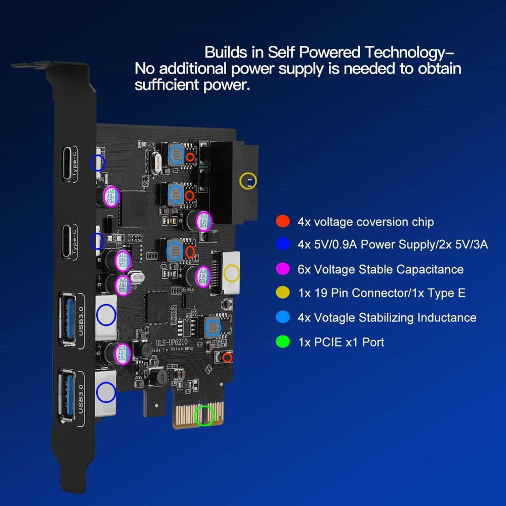 4-Port USB 3.0 PCIe 3.0/2.0 Expansion Card 2xUSB-C 2xUSB-A For Win/Mac/Linux