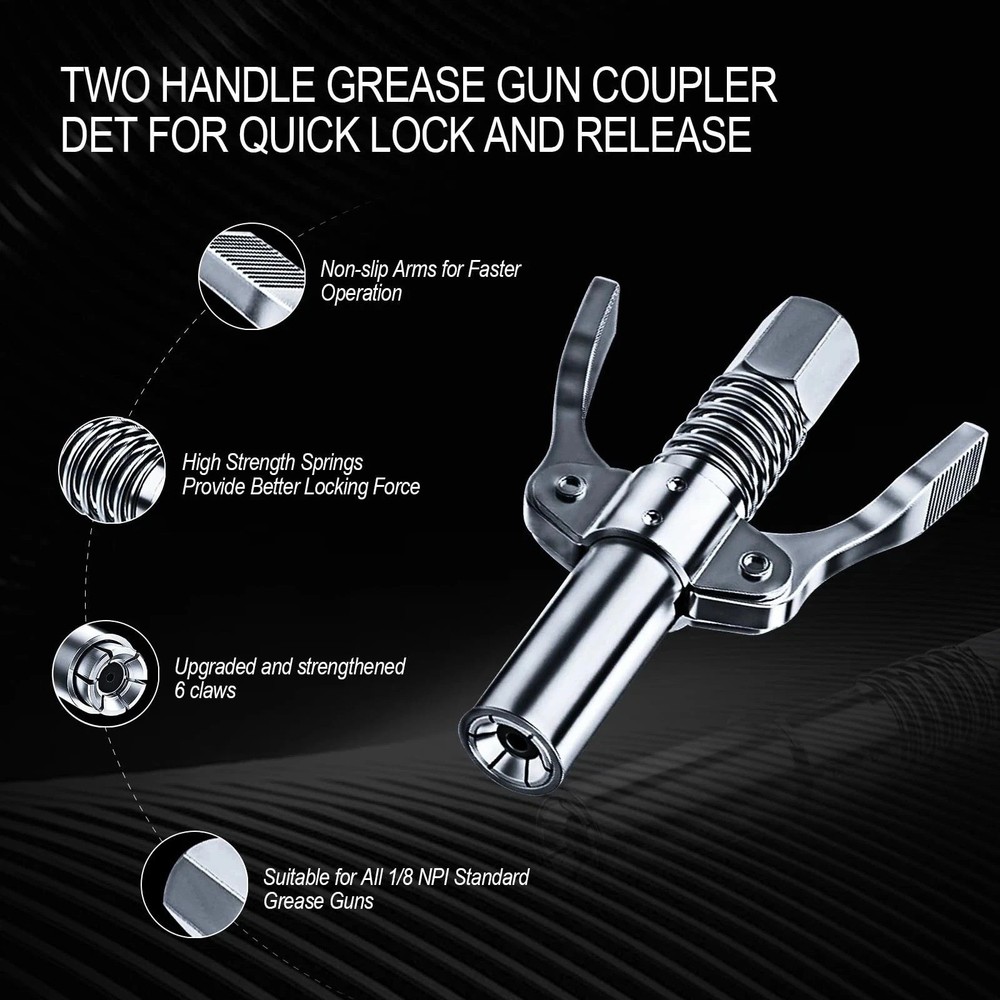 Grease Gun Coupler Grease Gun Tips,Quick Lock Double Handles Grease Gun Tip
