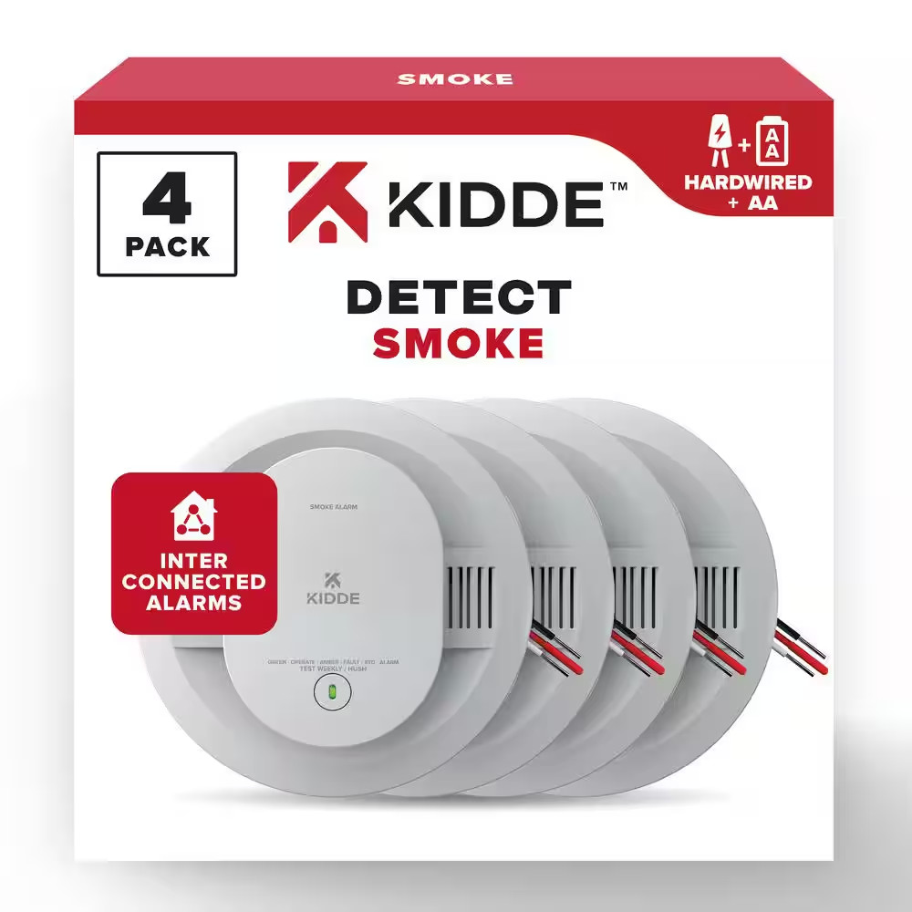 Hardwired Interconnected Smoke Detector with Photoelectric Sensor (4-Pack) 21032