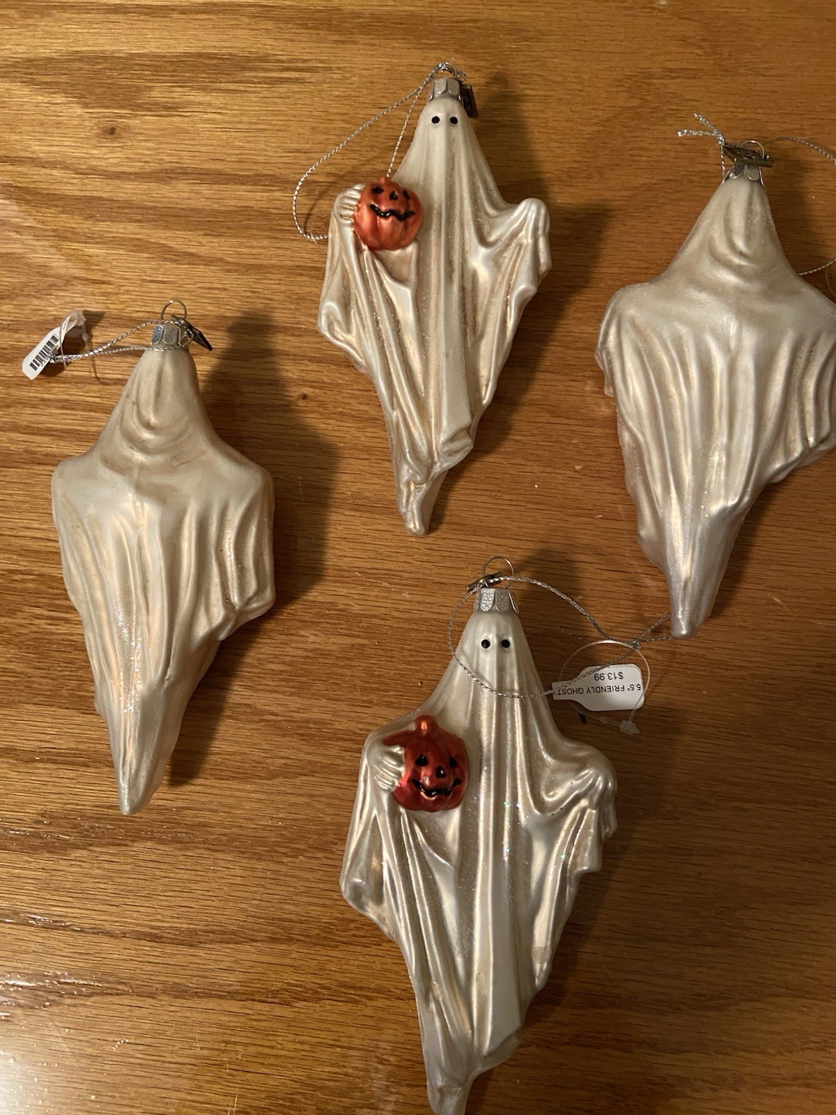 5.5 Friendly Ghost Pumpkin Glass Ornament Halloween - New