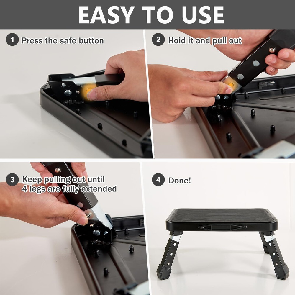 Folding Step Stool Height Adjustable 1- Step 330lbs Sturdy Portable Step Plat...