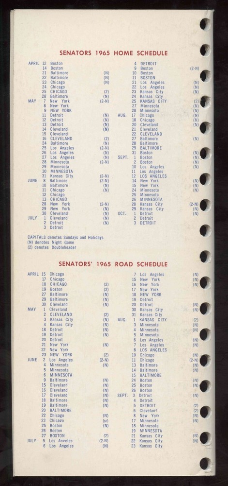 1965 Senators Media Press Guide - binder edition