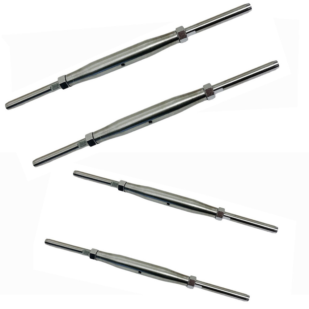 1/2" Thread Swage Stud & Stud Pipe Turnbuckle 1/4" Cable Stainless Steel 4 PC