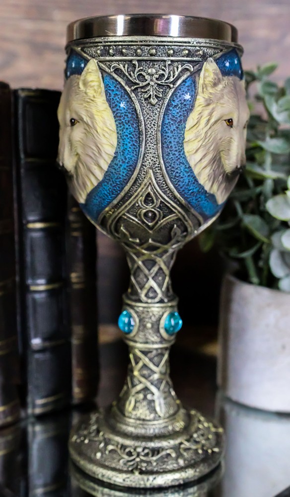 Ebros Lone Wolf Celtic Magic 7oz Wine Chalice Goblet 7oz Home Decor