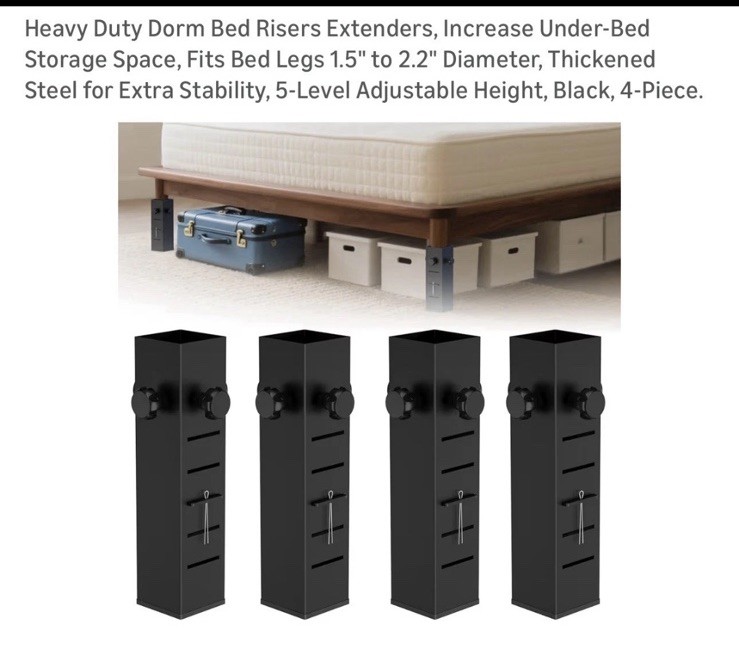 Bed Risers Extenders, 3" Diameter, 5 Level Adjustment Height, Black, 4pc