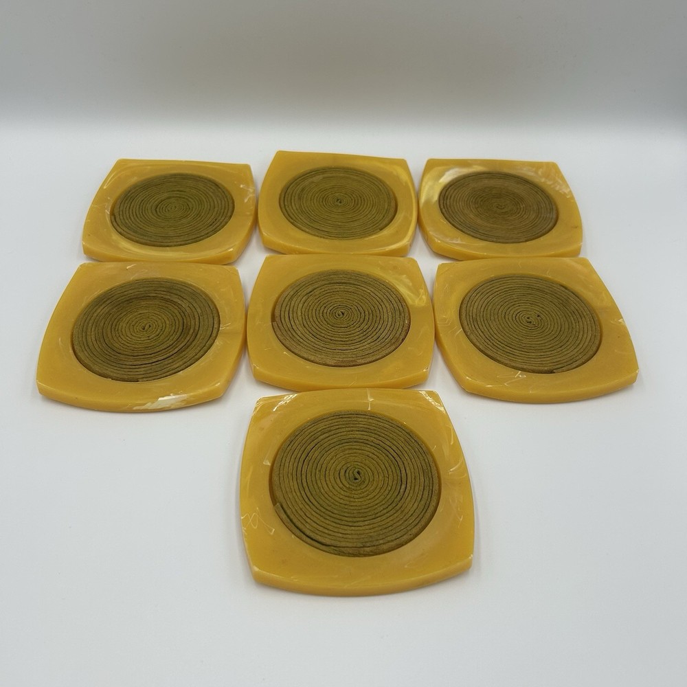 Vintage Mid Century Bakelite Drink Coaster Set 7pc