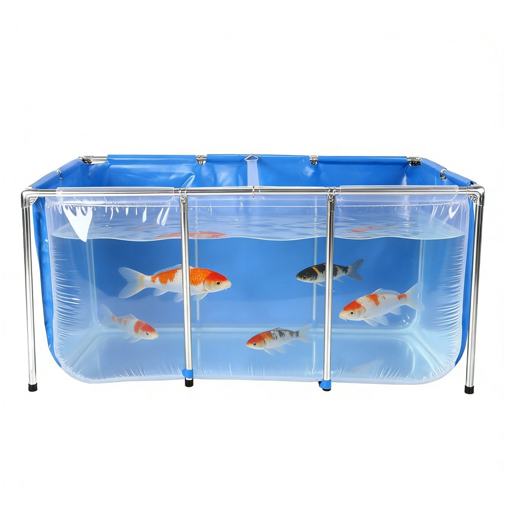 Rectangular Goldfish Tank with Frame & Drain Valve Above Ground Fish Pond Clear
