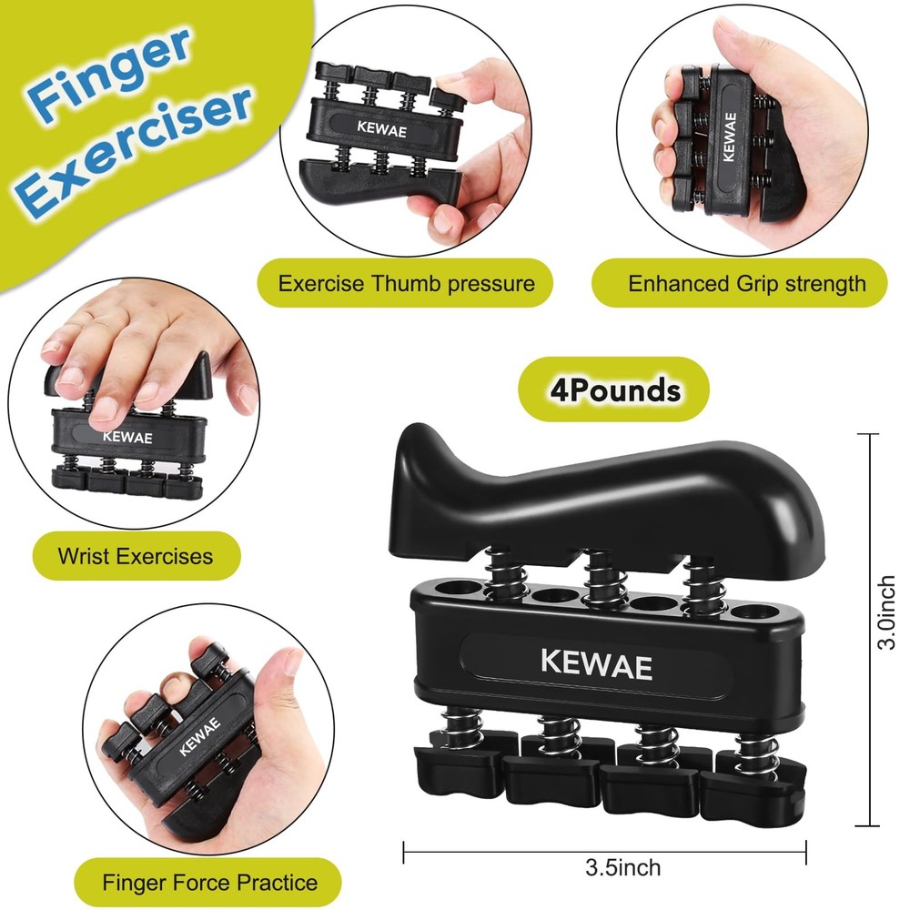 Grip Strength Trainer Kit 6 Pack with Finger Exerciser, Hand black grey