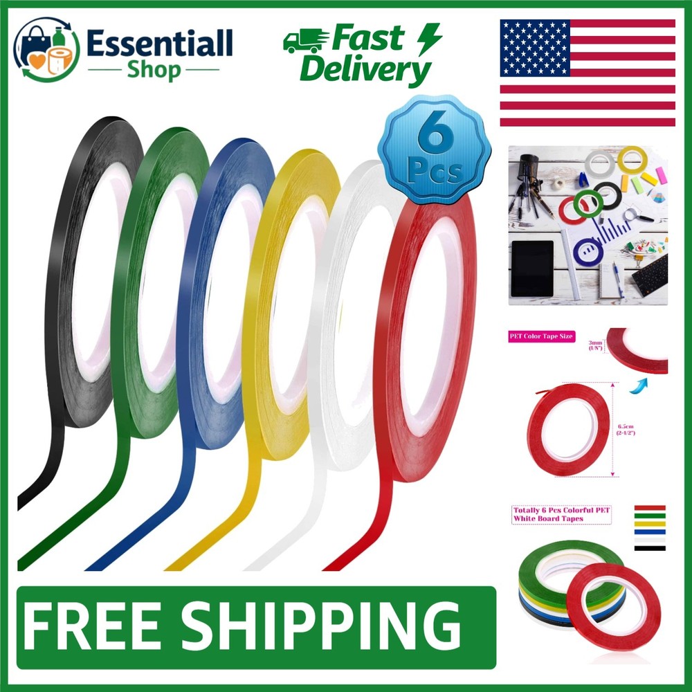 Self-Adhesive 1/8 Inch Whiteboard Tape - 6 Rolls for Creative Indoor Projects