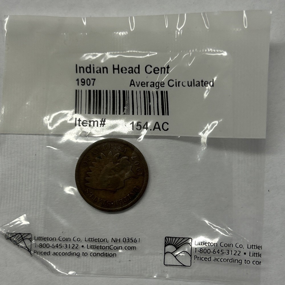 1907 INDIAN HEAD CENT In Sealed Package Marked Average Circulated