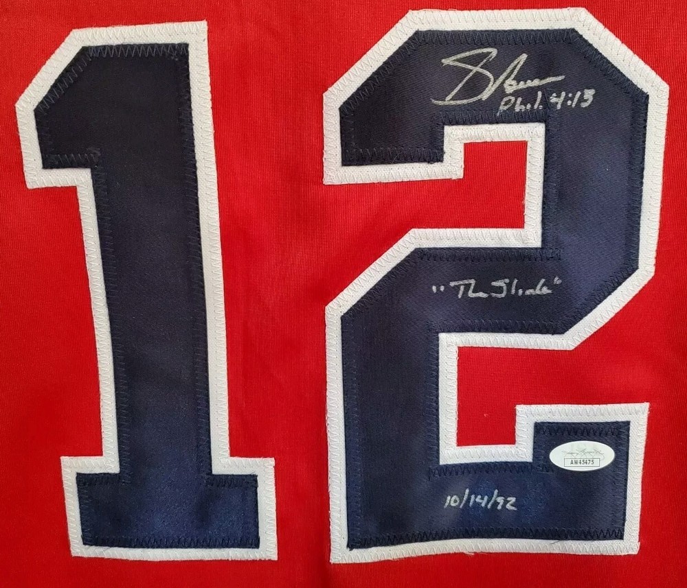 NICE Autographed Braves Sid Bream Custom Jersey Baseball JSA The Slide 10/14/92