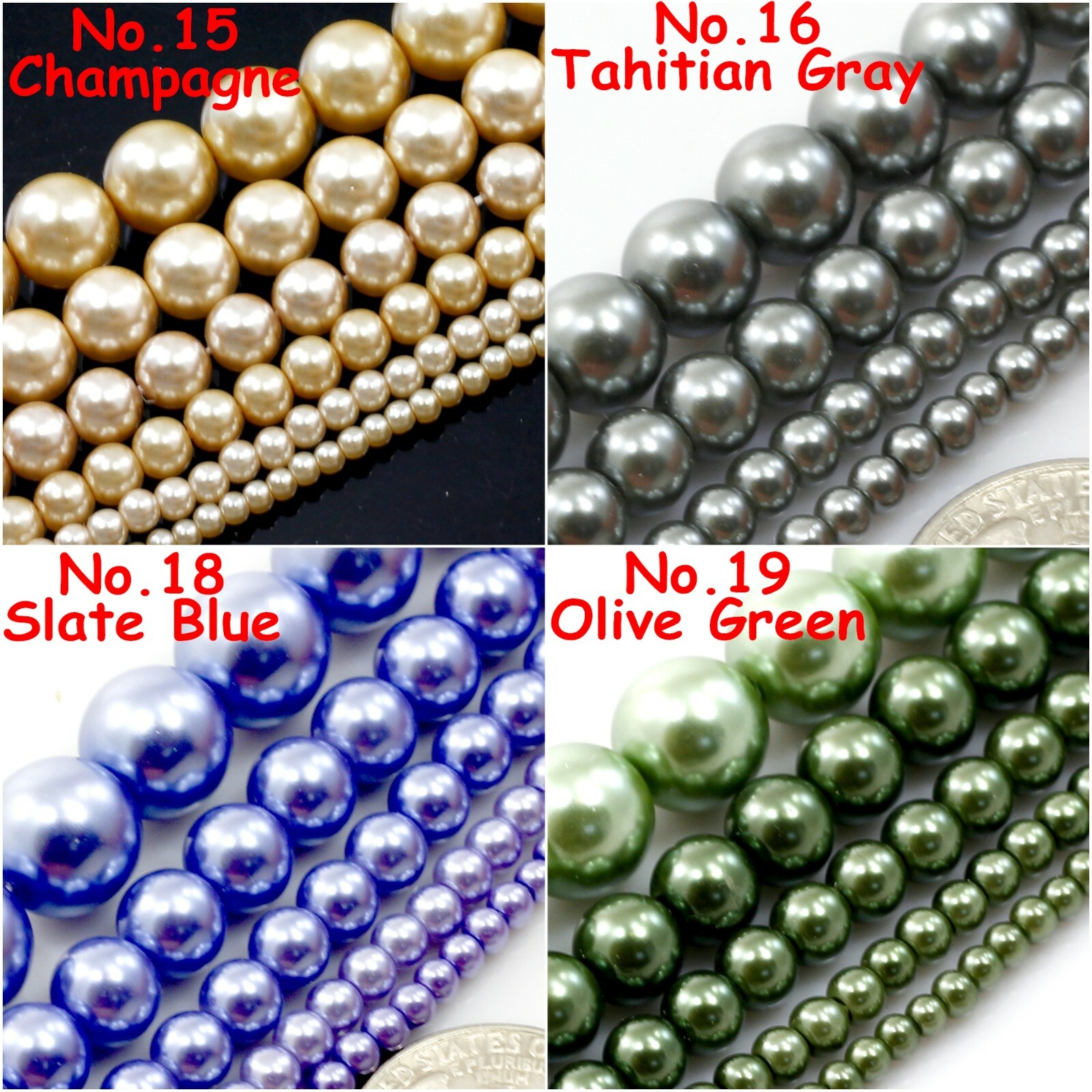 High Quality Glass Pearl Round Spacer Loose Beads 3mm 4mm 6mm 8mm 10mm 12mm 15"