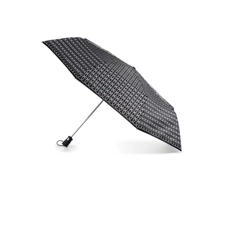 Totes Auto Open Close Embroidered Black White Umbrella NWT