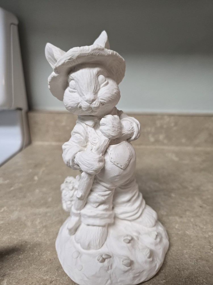 Unpainted Ceramic Bisque Mold Form Easter Rabbit Farmer With Shovel 8" Craft