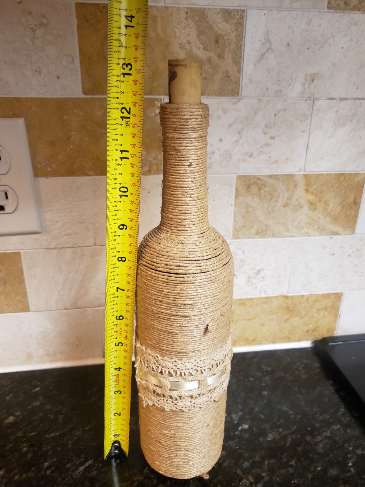 Handmade Twine Wrapped Wine Bottle Flower Vase W Owl Accent