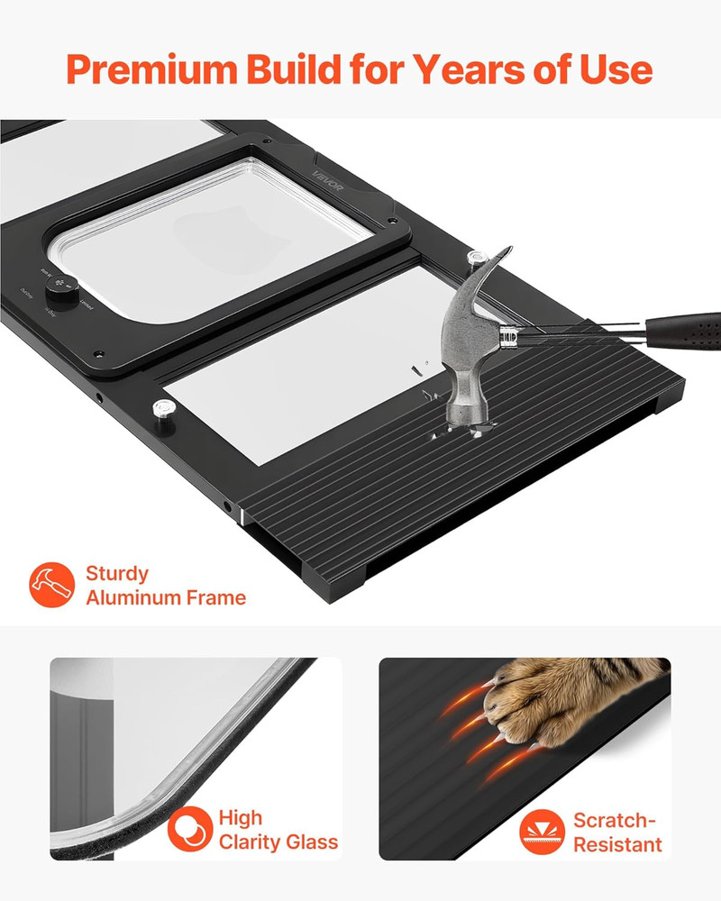 Cat Door for Window, Adjustable to Fit Window Width 27"-32", 4 Secure Lock Modes
