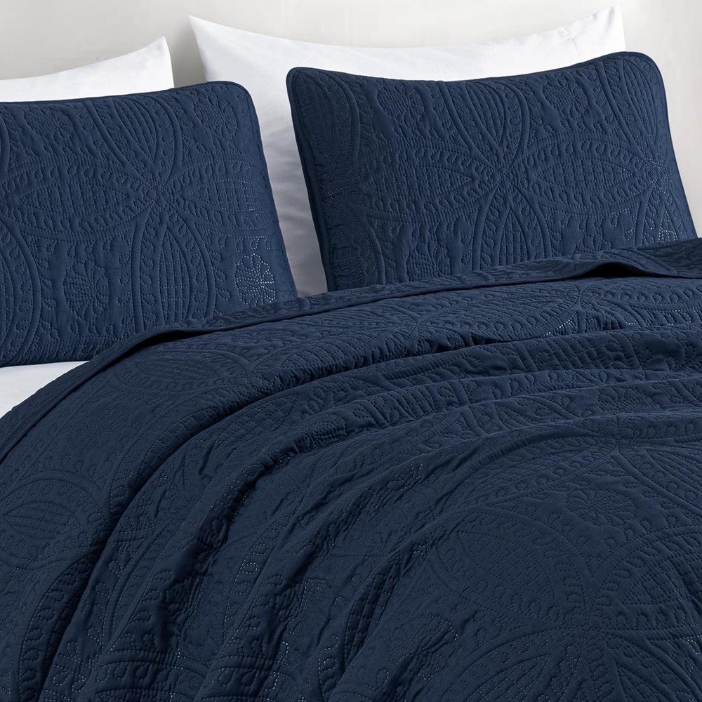 3-Pc Oversized Bedspread Coverlet Set Queen Bedding 100% Microfiber Polyester