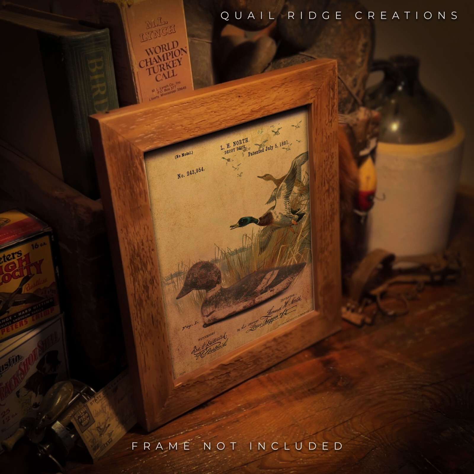 Vintage Duck Decoy Patent Art Print 8X10 Calls Hunting Fishing Cabin Wall Decor