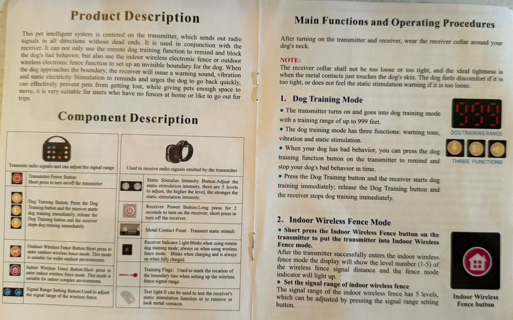 Pet Training Dog Collar Fence System