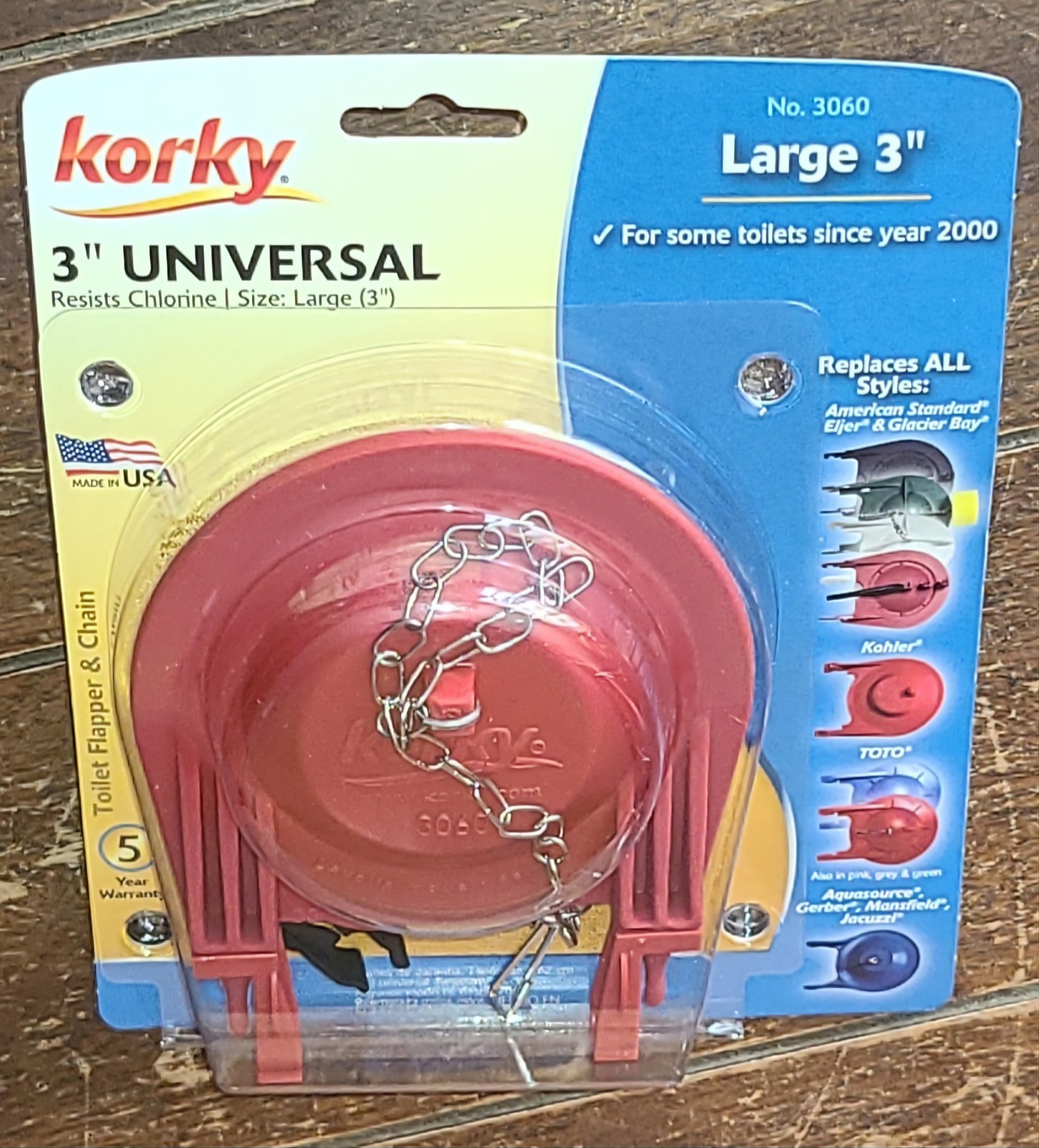 Korky 3" Universal Toilet Flapper & Chain Set- Item #3060