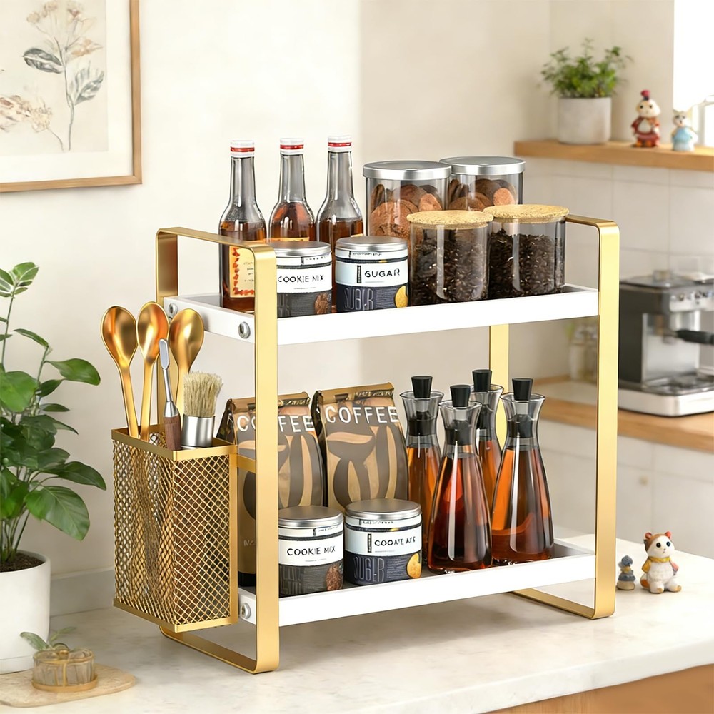 2Tier Kitchen Storage Organization Rack Side Baskets Multifunctional Spice