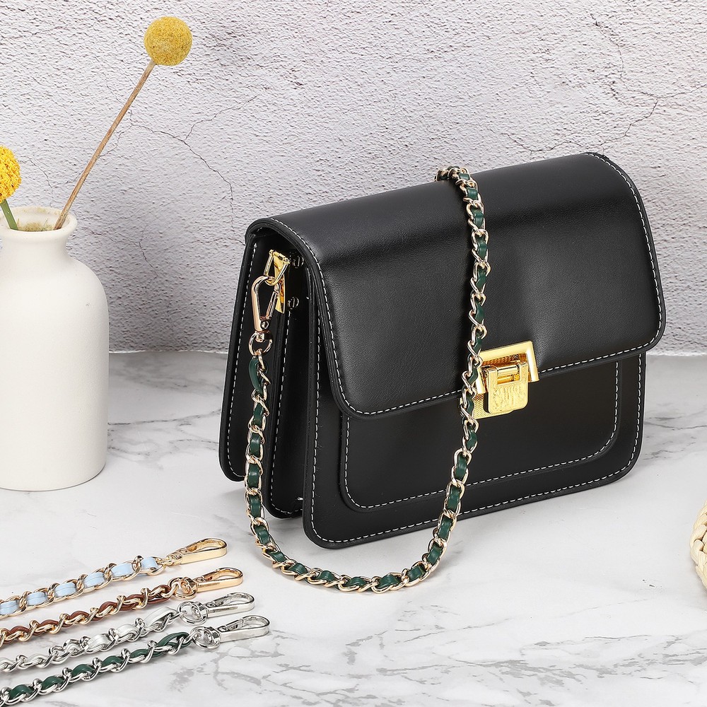 Purse Strap, 24" Leather for Shoulder Strap (Khaki, Silver)