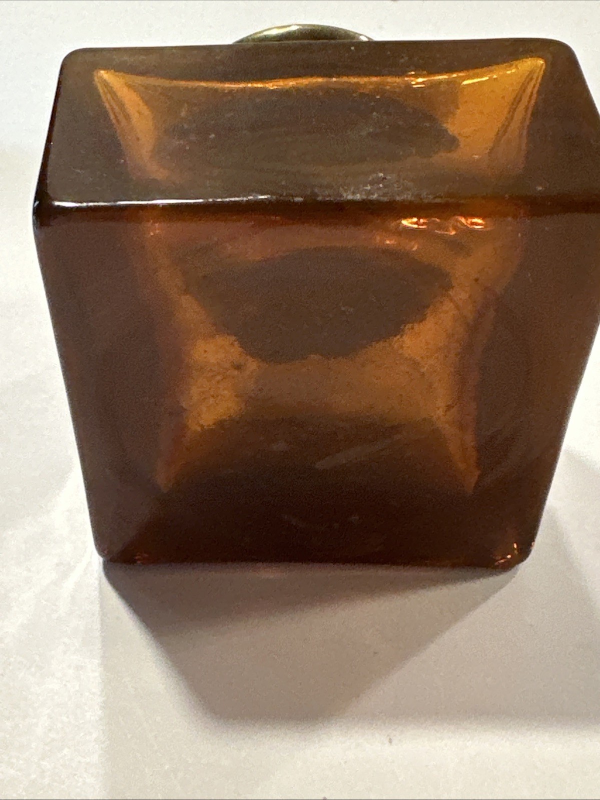 Vintage Amber Glass Inkwell with Brass Cap - Small Collectible Ink Pot