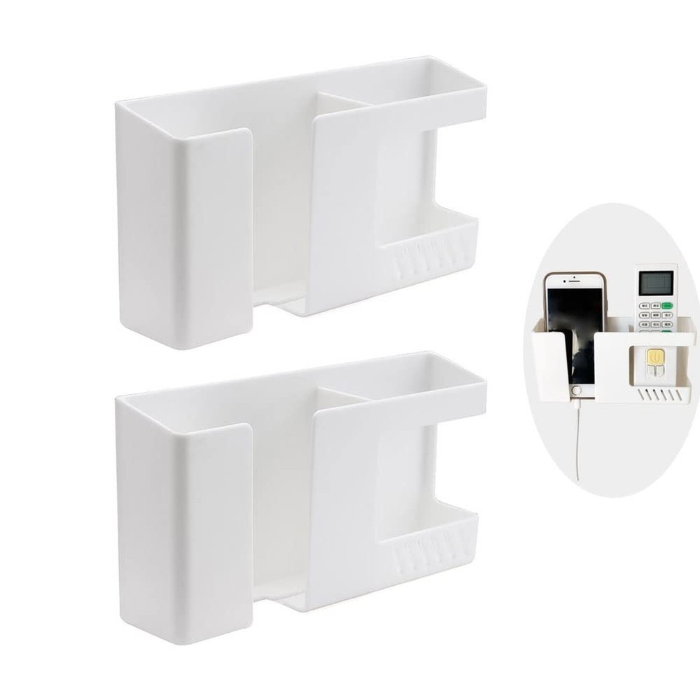 White Remote Control Holder - Adhesive Wall Mount Storage Box for Home Office...