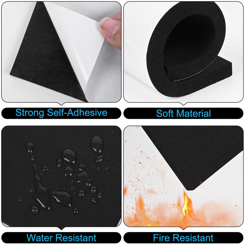 ToLanbbt 8 PCS Adhesive Foam Padding Sheets Closed Cell 4" x x 1/2", Black