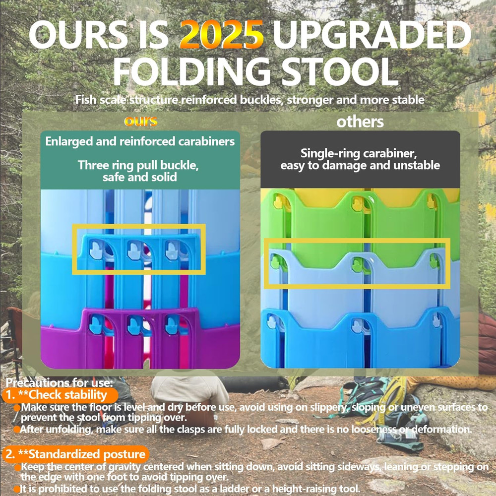 Upgraded Collapsible Stool Chair, Folding Stool, Lightweight, Sturdy, Adjustable