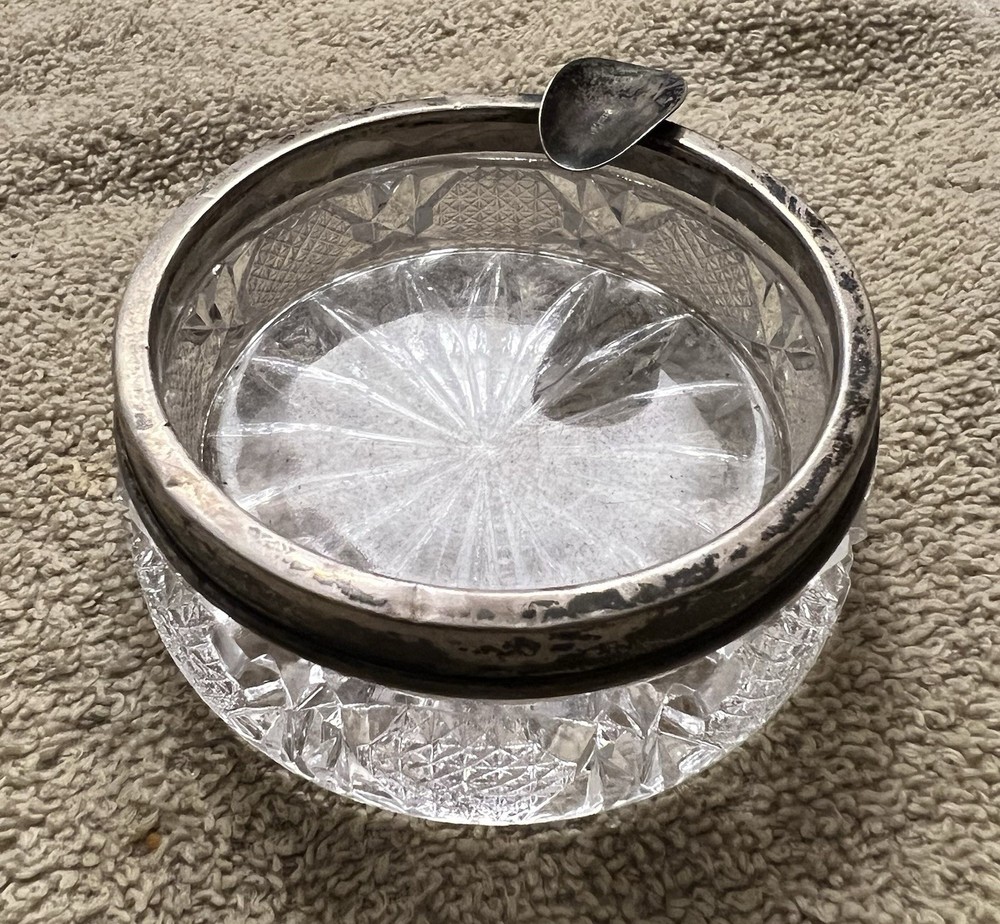 Antique Crystal & 800 Silver Rim Cigarette Ashtray