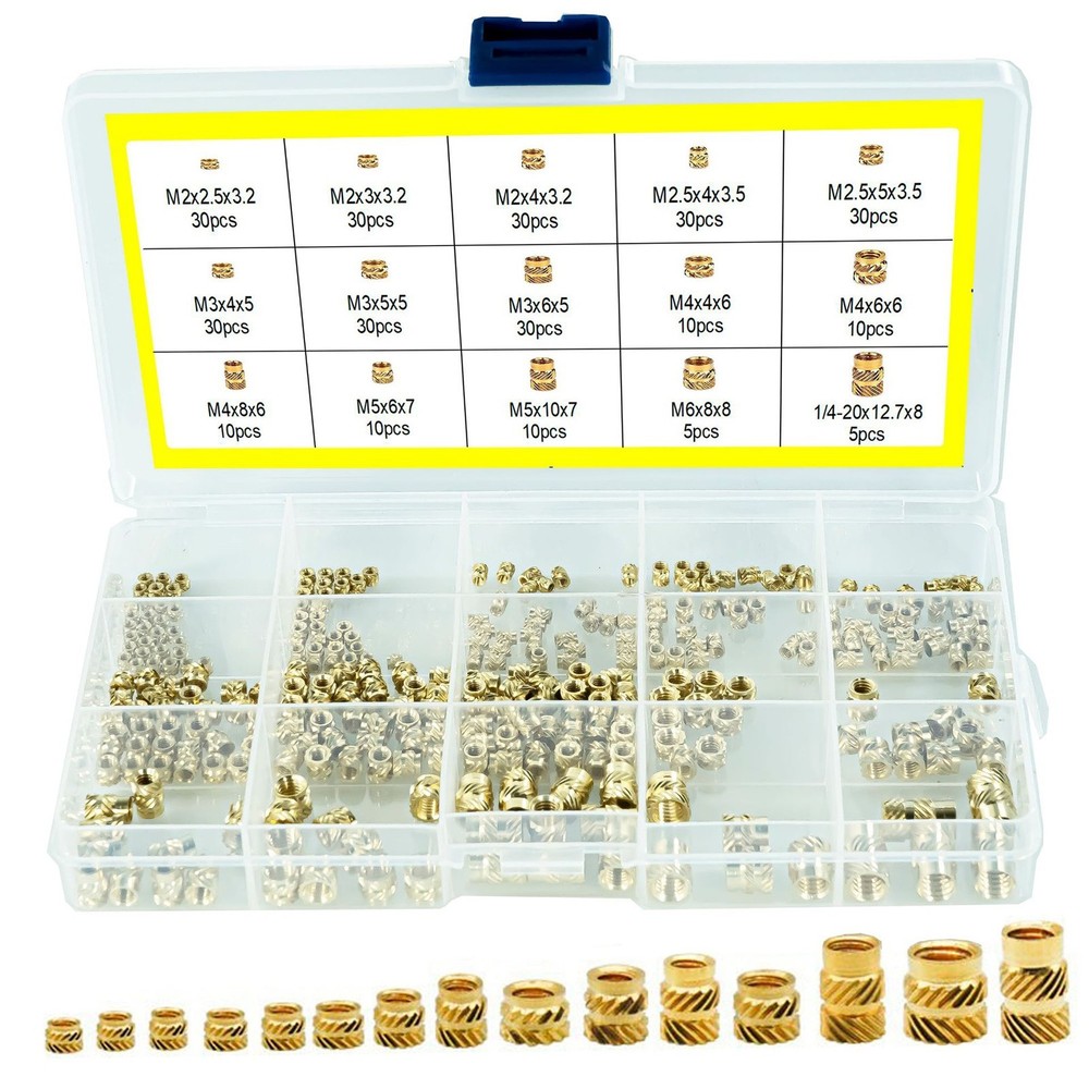 300pcs 7 Models 15 sizes M2-M6 Brass Threaded Inserts for Plastic 3D Printing