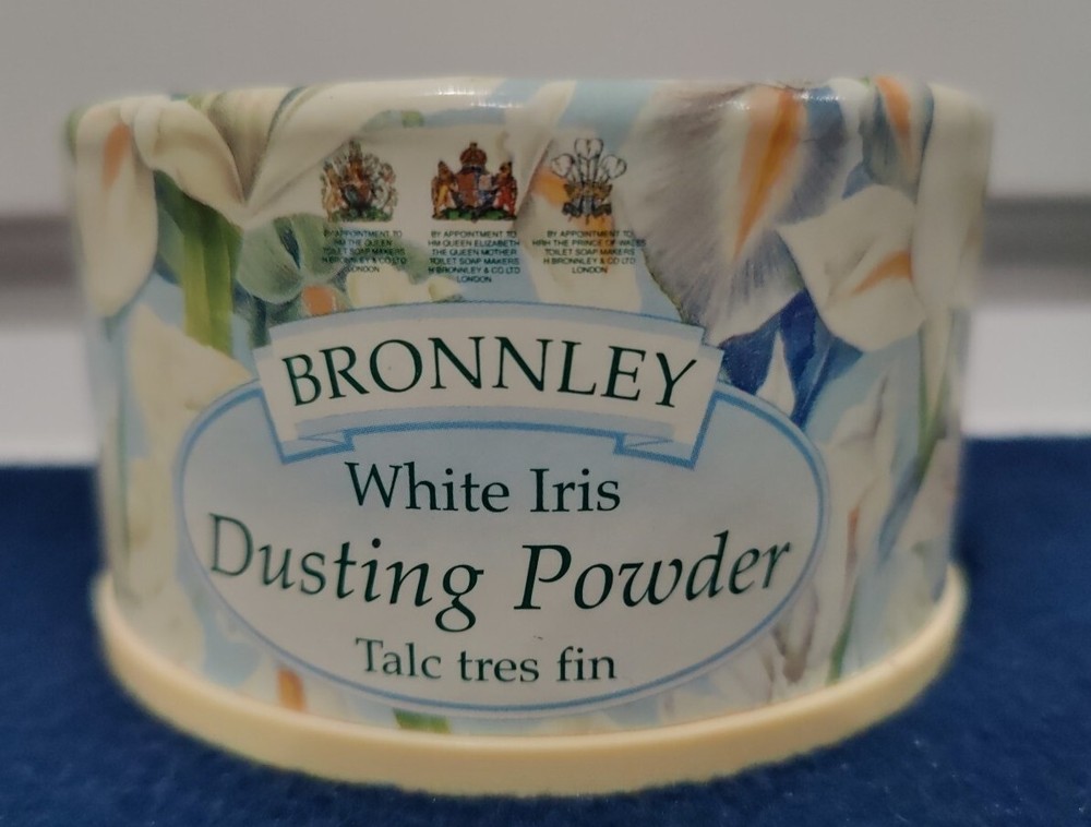 VTG Bronnley Dusting Powder White Iris Round Box Almost Empty