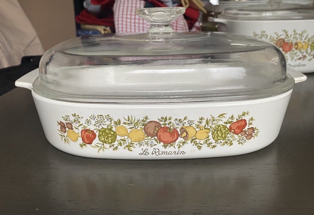 CorningWare Vegetable Print Casserole Ceramic 2 Piece Set w/ Lids