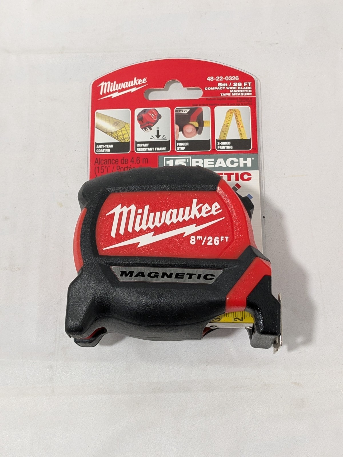 Milwaukee Tape Measure: 26' Long, 1″ Width, Black & Yellow Blade 48-22-0326