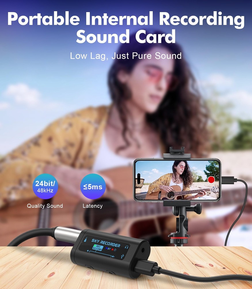 Guitar Audio Interface Pocket Internal Recording Sound Card with Bluetooth, I...
