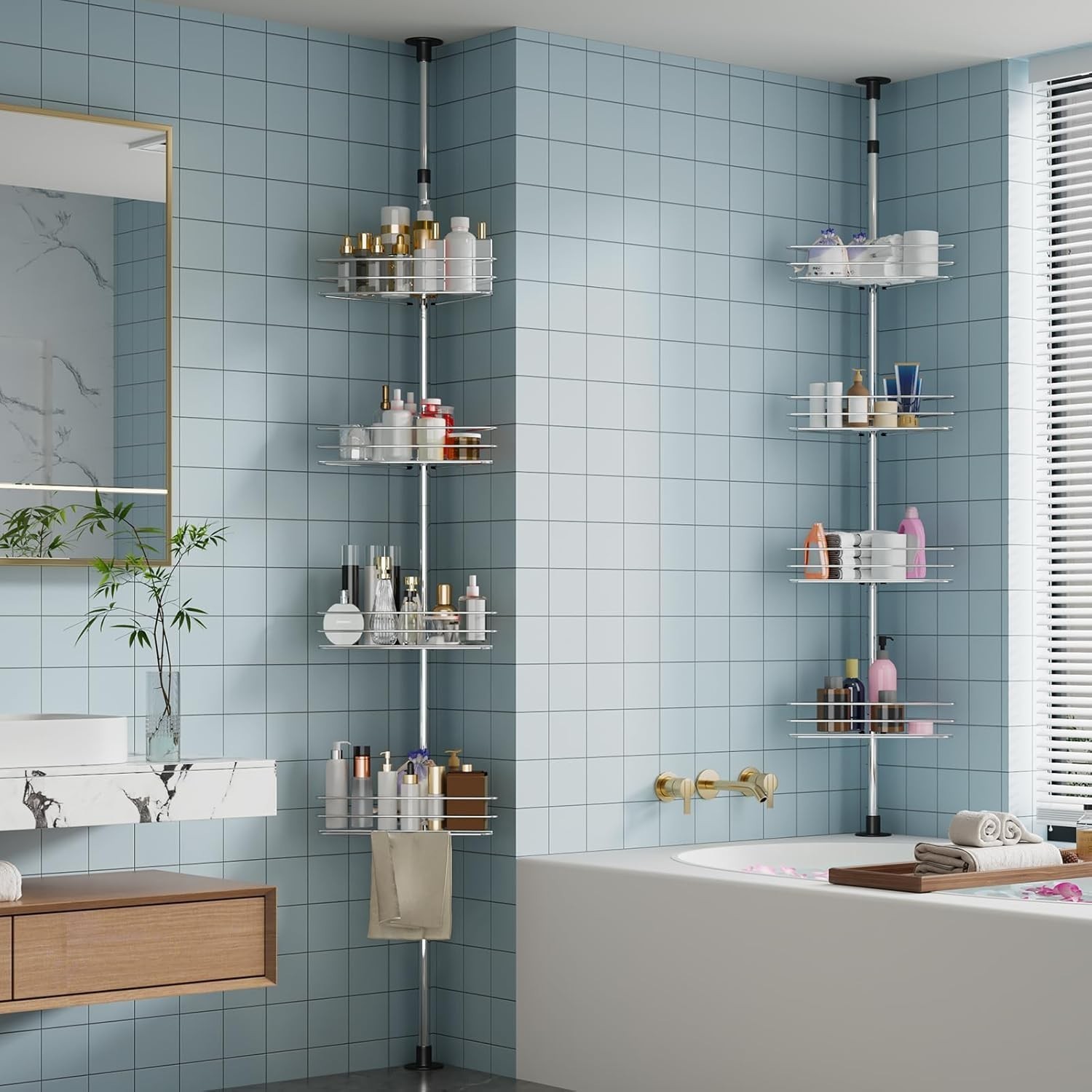 4 Tier Metal Rustproof Shower Corner Caddy Organizer for Bathroom Tension Pole