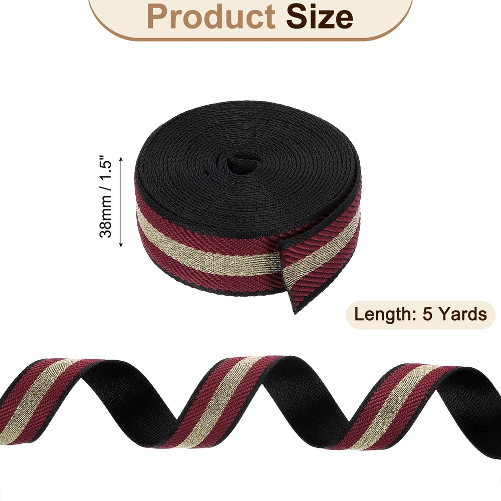 5Yards Nylon Webbing Strap, 38mm Striped Webbing Bag Strap, Wine Red