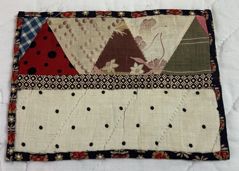 Vintage Patchwork Quilt Table Topper, Rectangle, Triangles, Polka Dots